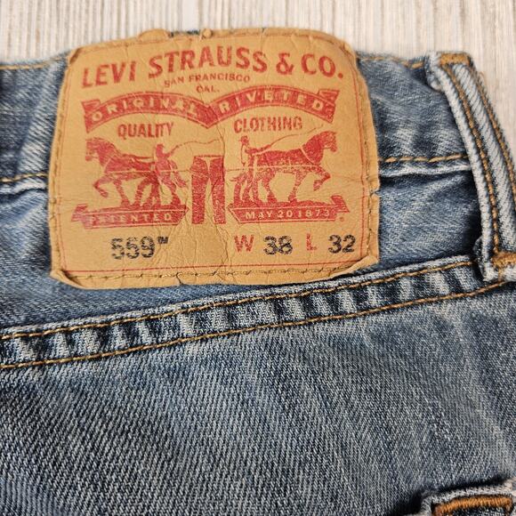 Levis 569 Jeans Mens 38x32 Blue Loose Straight Leg Denim Medium Wash Distressed - Picture 3 of 8